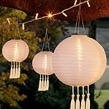 Lampions Solar Außen 25cm Solar LED Laterne, Lampions mit 4 Quaste, LED Solar Lampion Garten Laterne, Hängende Garten Lampions, Wasserdicht Nylon Gartenlaterne, Für Hof,Terrasse,Hochzeit Fest Deko