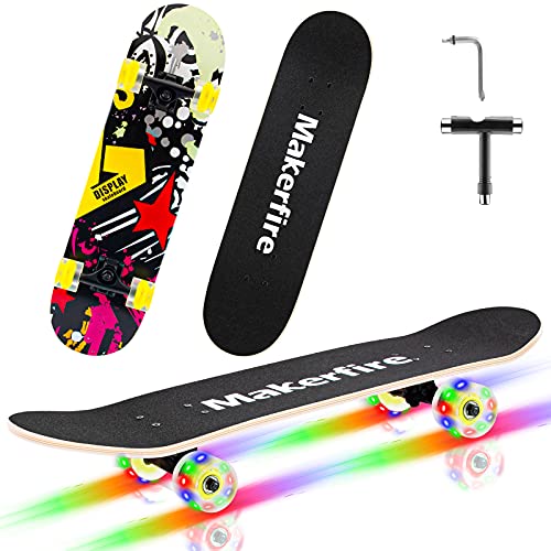 Skateboards Complete Standard Skateboard for Beginners - 31 x 8 Skate Board with 9 Layer Maple Double Kick Concave Skateboards for Kids Boys Girls Teens Youth Adults Skateboards Complete Standard Skateboard for Beginners - 31" x 8" Skate Board with 9 Layer Maple Double Kick Concave Skateboards for Kids Boys Girls Teens Youth Adults
