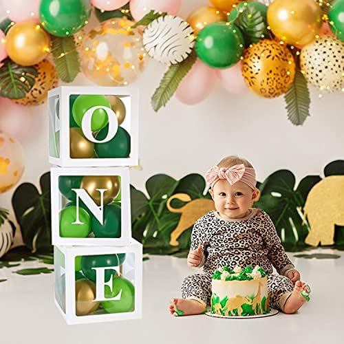 Baby 1st Birthday Decorations for Boy, ONE Balloon Boxes with Letters Include Green and Golden Balloons, ONE Blocks Design for Boys 1 Year Old Birthday Backdrop, First Birthday Cake Smash Photo Props