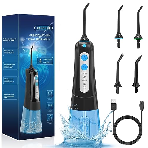 Jet dentaire pour gencives sensibles SURFOU avec réservoir 300 ml et 4 buses