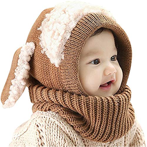 LERTREE Baby Girls Boys Winter Knit Scarf Hat Warm Earflap Cap for Toddler 6-36 Months (Coffee)