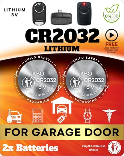 Garage Door Opener Battery - 2 Pack CR2032 Button Lithium 3V Packaging May Vary Replacement Power for Major Remotes, Keypads, Sensors