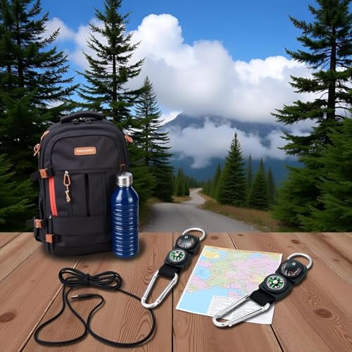 Llavero con mosquetón negro con brújula y termómetro metálico para camping al aire libre, senderismo, supervivencia, deportes de montaña y accesorios de recreación al aire libre multifuncionales miniatura 6