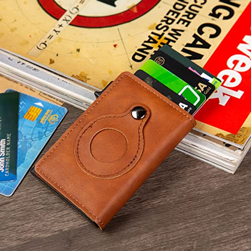 Nobelook Personalized Airtag Wallet for Men Custom Monogarm Name RFID Mens Wallet Card Holder for Air Tag with Money Clip Minimalist Pocket Wallet Gift for Father Boyfriend Husband (Caramel Colour)3