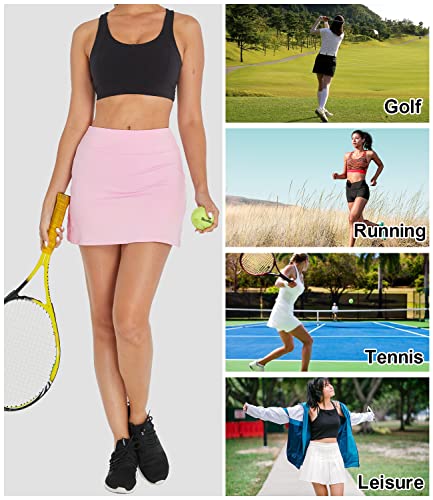 Cityoung Womens Athletic Pleated Golf Skirts With Pockets Tennis Skirt High Waisted With Shorts Running Workout Light Pink Xl #TOP2