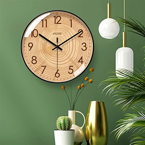 Horloge murale imitation bois texture quartz silencieuse décoration créative de salon