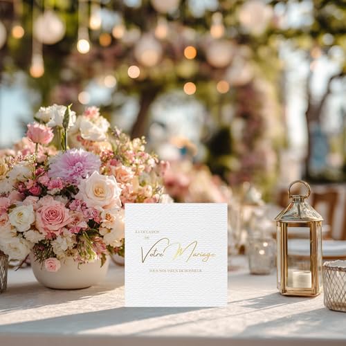 Edition Colibri Carte de mariage - Motif texturé blanc | Carte pliée (15x15 cm) – avec enveloppe kraft – Intérieur vierge (3) – vue 5