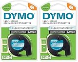 DYMO LetraTag Étiquettes en Plastique Authentique | 12 mm x 4 m | Noir sur Transparent | Étiquettes autocollantes pour étiqueteuse DYMO LetraTag (Lot de 2)