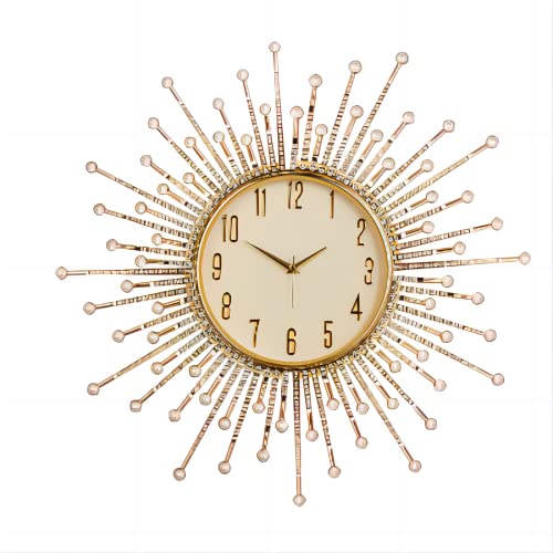 Zbcgwri Wall Clocks For Living Room Decor Modern Gold Sun Silent Wall Clock Battery Operated Light Luxury For Bedroom Kitchen Office Home Decorative Retro Crystal Clocks Wall Decor For House #TOP17