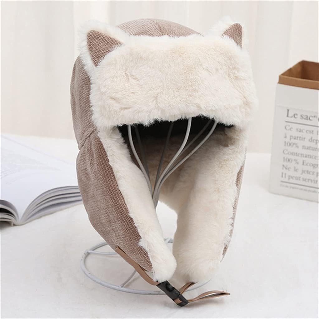 Women Warm Earmuffs Thicken Ear-flapped Hat Winter Cold-Proof Warm Cotton Hats Cat Ears Cap Winter Hat(E)