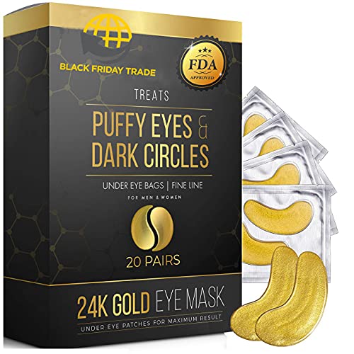 24K Gold Eye Mask 20 Pairs Puffy Eyes and Dark Circles Treatments Look Less Tired and Reduce Wrinkles and Fine Lines Undereye, Revitalize and Refresh Your Skin