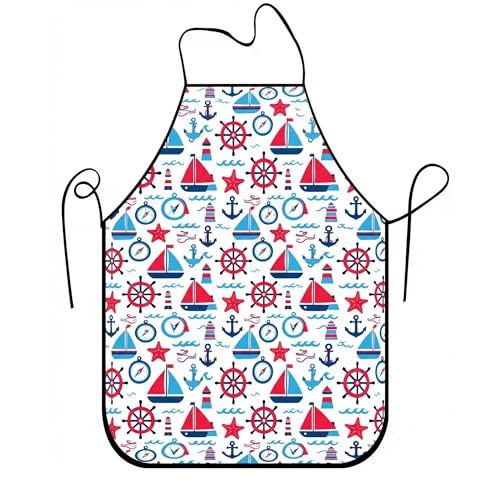 Delantales con temática náutica para cocinar, velero vibrante y anclas, delantal de cocina, ideal para barbacoas, fiestas de verano, adultos, Azul, 24x31 Inch