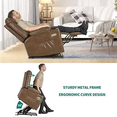 Yitahome Electric Power Lift Recliner Chair For Elderly, Leather Recliner Chair With Massage And Heat, Spacious Seat, Usb Ports, Cup Holders, Side Pockets, Remote Control (Light Brown) #TOP5