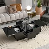Merax Multifunctional Extendable Coffee Table with 2 Large Hidden Storage Compartments, 2 Drawers and High-Gloss Sliding Tabletop for Living Room, 39.4 inch Length, Black