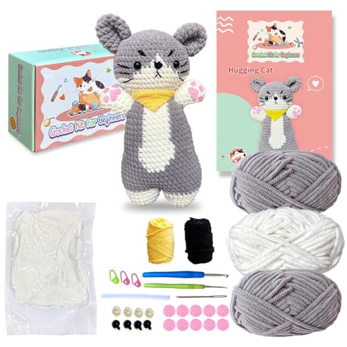 Kit de crochet débutant pour loisir créatif adulte et amigurumi chat DIY