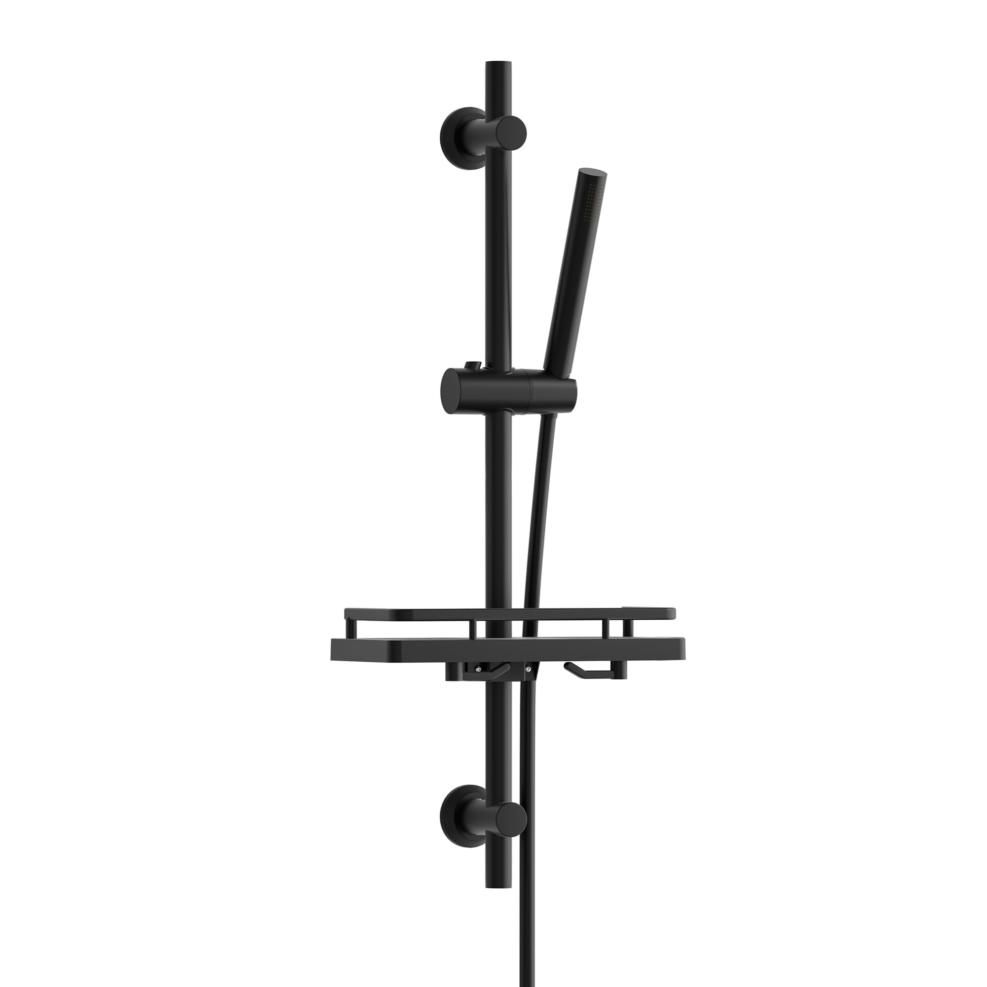 JOHO Barra de ducha de acero inoxidable de 70 cm con estante de ducha, juego de barra de ducha con soporte para cabezal de ducha y juego de ducha de mano con ducha de latón, alcachofa de ducha con