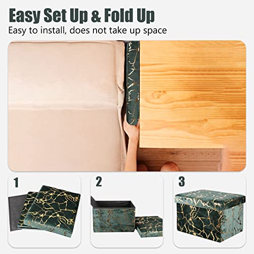 Linmagco Ottoman Storage Ottoman 17 Inch Folding Storage Ottoman, Velvet Ottoman Foot Rest, Ottoman With Storage For Living Room And Bedroom,42L Storage Bench Space（Green With Gold Hot Stamping） #TOP4