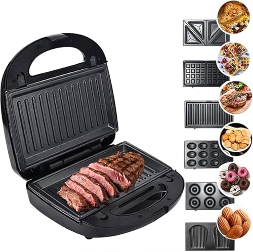 6-in-1 Multifunctional Sandwich Maker – Waffle Iron, Contact Grill & More | Fits All Toast Sizes, Easy to Clean