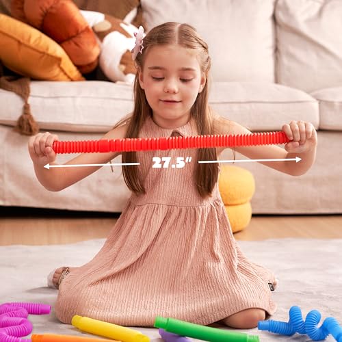 Image of JOYIN 9 Pack Pop Tubes, Sensory Toys (Large) Fidget Toys Party Favors - 9 Colors, Creativity Learning & Fun for Kids - Perfect for Party, Goodie Bags Stuffers, Classroom School Reward