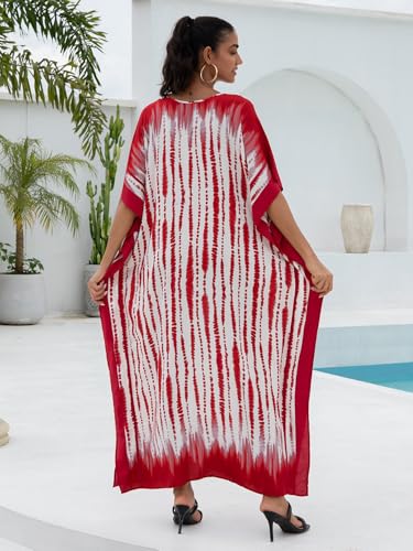 Image of KECVOT Kaftan Dresses for Women V-Neck Print Swimsuit Cover Up Plus Size Beach Caftan Lounge Dress