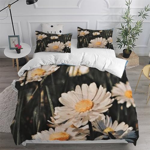 Imprimé 3D fleurs blanches housse de couette king 220x240cm en microfibre douce texturée