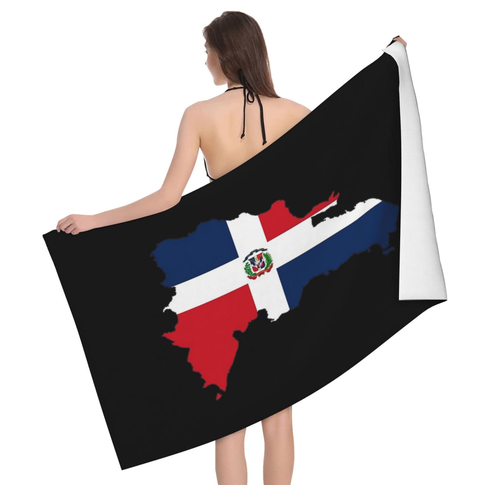 Lsjuee Dominican Flag Map Microfiber Beach Towel Absorb Water Quick Dry Bath Towel, for Beach, Swimming Pool, Camping