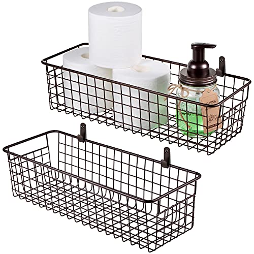 Farmhouse Decor Metal Wire Storage Organizer Bin Basket(2 Pack) - Rustic Toilet Paper Holder - Home Storage Organizer For Bathroom, Kitchen Cabinets,Pantry, Laundry Room, Closets, Garage (Bronze) #TOP1