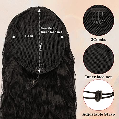 Wtecosr Drawstring Ponytail Extension For Women 24 Inch Black Synthetic Long Curly Wavy Clip In Ponytail Hair Extensions For Daily Party Use（24Inch 1B） #TOP3