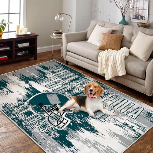 YANGUMGUAN Living Room Rug for Bedroom Machine Washable Football Sports Area Rugs Carpet Non-Slip Backing for Boys and Man Cave Decor 5x7