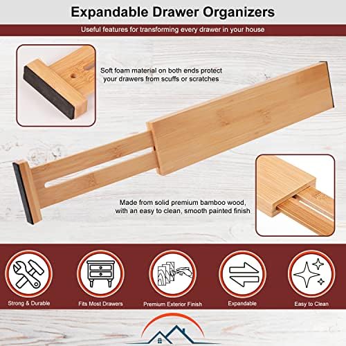 Gute 4 Pack Bamboo Drawer DividersWooden Expandable Drawer Organiser (2.36" High, 17"-22"), Spring Loaded Drawer Divider Separators for Kitchen, Bathroom, Bedroom, Baby Drawer, Office