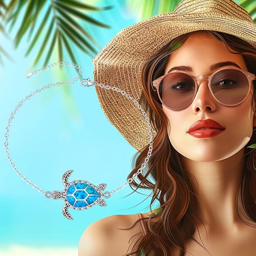 Image of Fenthring Sea Turtle Anklet for Women Sterling Silver Adjustable Ankle