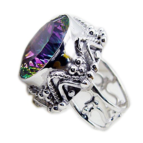 Bague en argent 925 avec quartz mystique de style vintage et de forme ronde