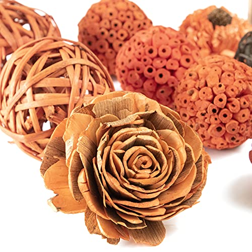 Image of ANDALUCA Orange Decorative Vase Filler Bag with Mini Pumpkins, Orbs, Balls & Flowers Bowl Filler Decor (Pumpkin Orange)