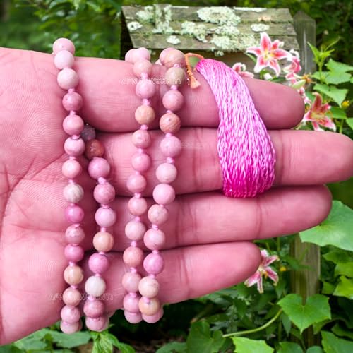 Image of Apnisanskriti Premium Rhodochrosite Stone Mala for Men and Women (6mm, AAA Quality, Lab Certified, 108+1) - Natural Stone Beads Mala - Pinkish Red Colour - Pack of 1