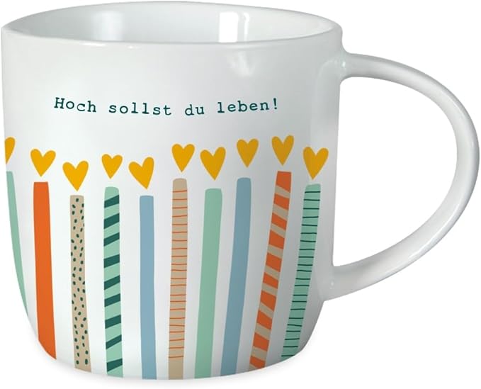 Grafik-Werkstatt Kaffeetasse mit Spruch 300 ml Porzellan Tasse Hoch sollst du leben, Weiß
