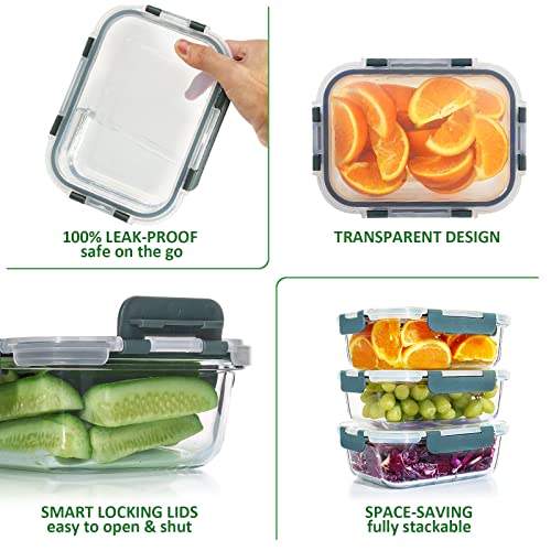 Komuee 12 Packs Meal Prep Containers Set- For Food Storage , Airtight Glass Lunch Containers With Locking Lids, Bpa Free, Microwave, Oven, Freezer & Dishwasher Friendly，Gray #TOP3