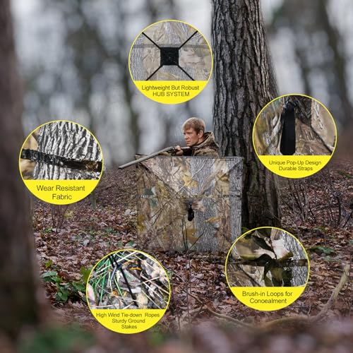 WTVIDAS Hunting Blind 3-Panel Ground Blind with Carrying Bag Portable Hunting Ground Blinds for Deer Waterfowl Turkey Hunting