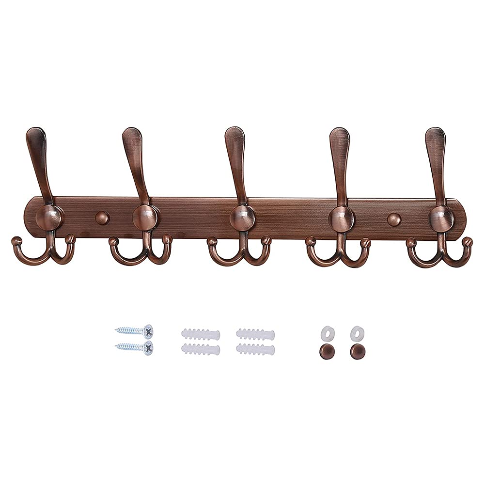 LENND Wall Mounted Coat Rack - 5 Tri Hooks, Heavy Duty, Stainless Steel, Metal Coat Hook Rail for Coat Hat Towel Purse Robes Mudroom Bathroom Entryway