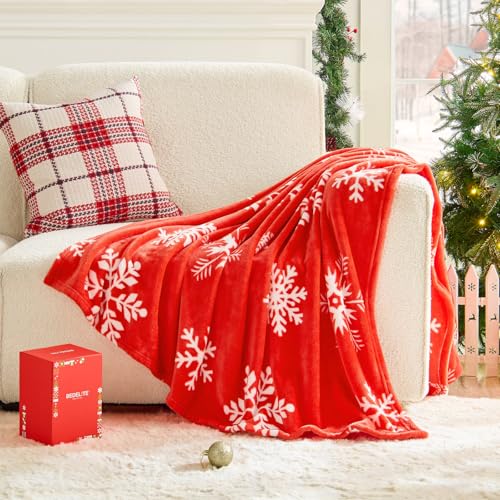 Image of BEDELITE Christmas Throw Blanket- Cozy Holiday Blanket with Red Snowflake Design, Soft Lightweight Fleece Christmas Blanket for Couch & Bed, Festive Home Decor & Gift, 50 inchx60 inch
