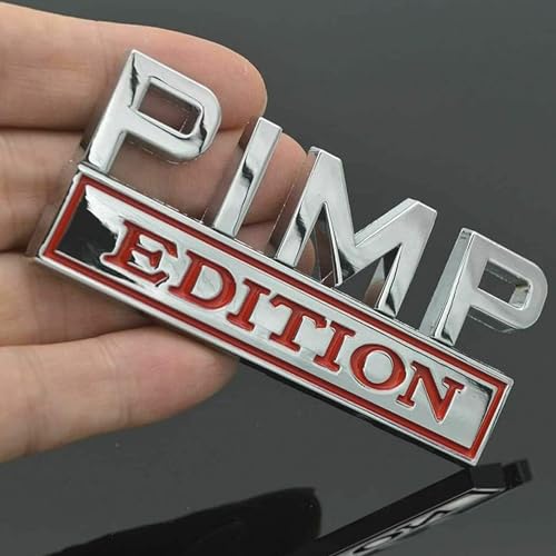 Image of Generic Pimp Edition Emblem with Strong Adhesive, Pimp Car Emblem 3D Badge Decal Car Truck Replacement Compatible with Universal Vehicle, Car, Truck, SUV (Silver Red)