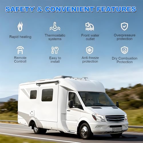 Propane RV Tankless Water Heater – Instant Hot Water for RV/Camper Van, Includes Showerhead Kit, 15x15 Black Door, Remote Control – Outdoor Camping Essential