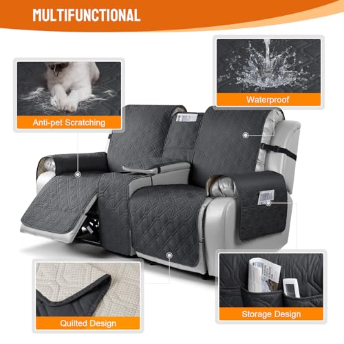 Image of VANSOFY Loveseat Recliner Cover with Console 100% Waterproof Sofa Slipcovers Non-Slip Reclining Couch Cover Split Sofa Covers Furniture Protector for Pets, Dogs(Black)