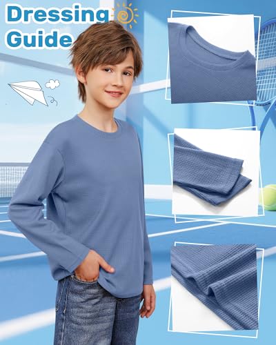 Image of 4 Pack Boys Long Sleeve Waffle Shirts | School Sweaters for Boys, Waffle Knit Thermal Shirts, Crewneck Thermal Casual Tops, Fall, Winter, Kids Clothes for 5-14 Y