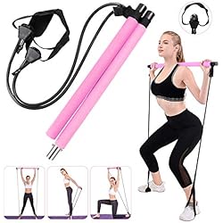 Barra de ejercicios de fitness, pilates, barra de ejercicio portátil, con bandas de resistencia ajustables, para entrenamiento de cuerpo completo, estiramientos, yoga. 4 Barra para ejercicios de fitness, bastón para pilates, kit portátil con bandas de resistencia ajustables para el hogar, gimnasio entrenamiento de cuerpo completo, estiramiento y yoga