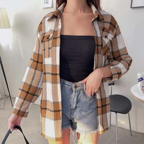 Women Casual Plaid Shirt Long Sleeve Button-Up Shirt for Daily Wear4