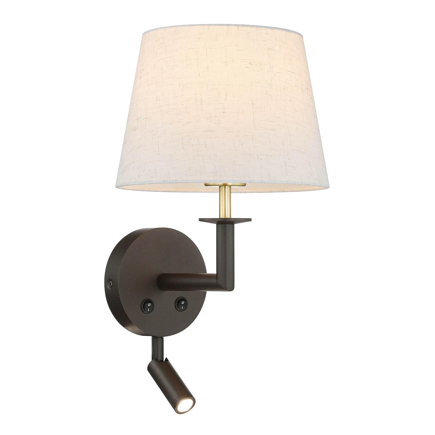 XiNBEi Wall Lamp with LED Reading Light Bedside Wall Sconce Lights with On/Off Switch, Vintage Rotatable Reading Lamp Dark Bronze Finish for Bedroom Living Room NL-W490-LED-DBS