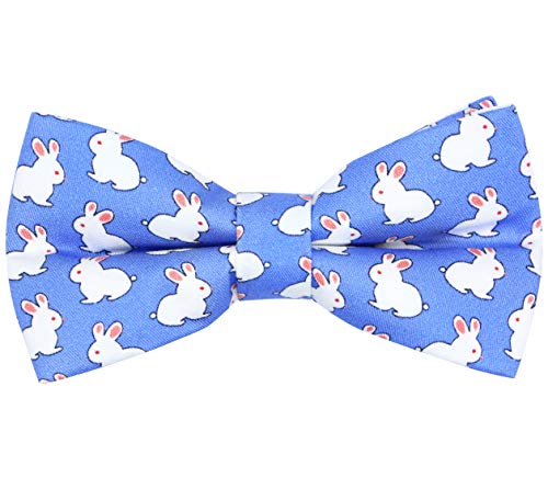 OCIA Cute Pattern Pre-tied Bow Tie Adjustable Bowties for Adult & Children White Blue (Rabbits)
