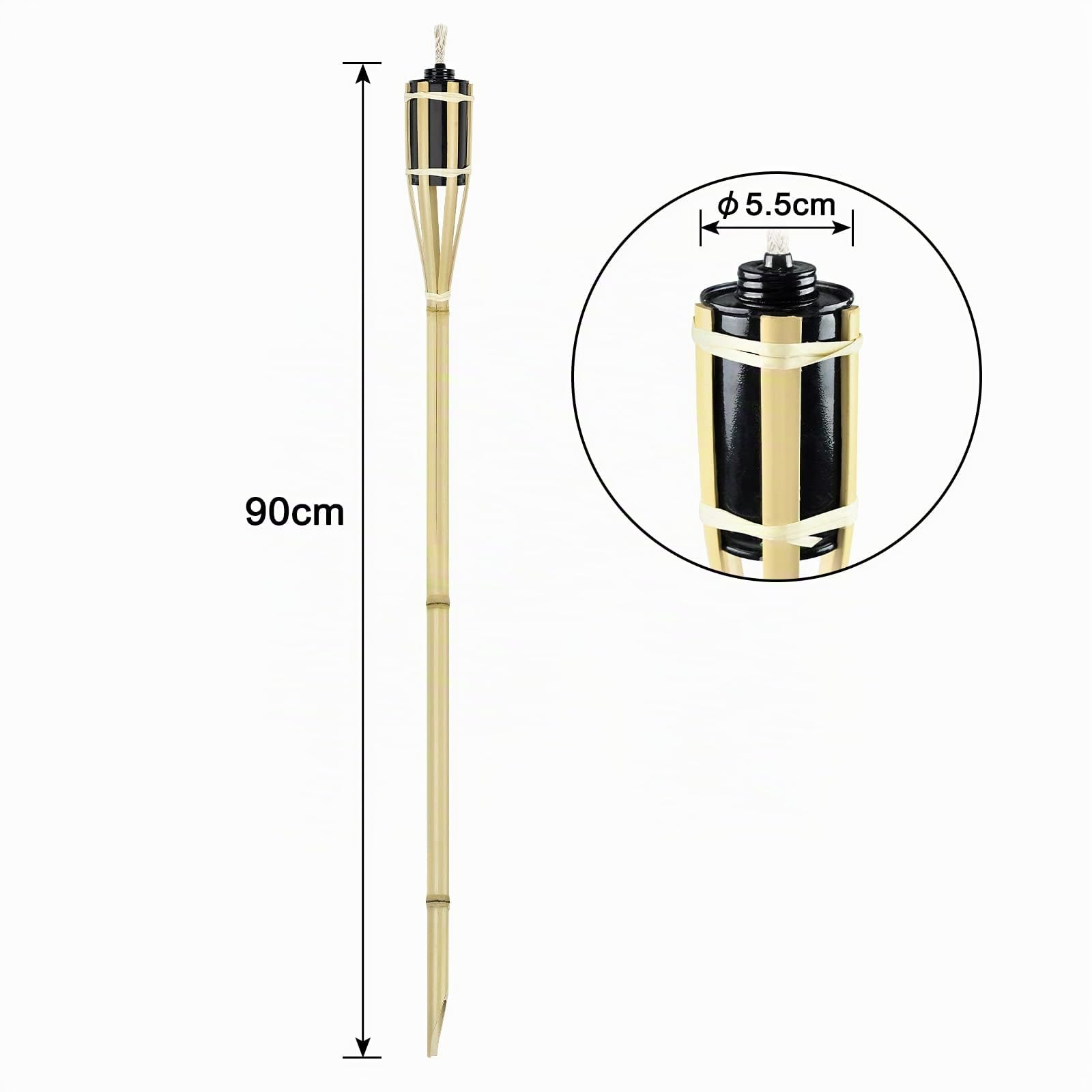 UISEBRT Lot de 36 Torches de Jardin en bambou pour extérieur - Torches à huile avec mèche, Lampe à huile décorative, Hauteur: 90 cm