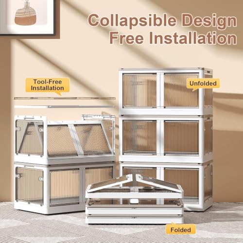 Image of 3 𝐏𝐀𝐂𝐊 Plastic Rack for Storage Cabinet with Wheels | Multipurpose Shelf Storage Services Almirah Wardrobe for Clothes, Kitchen Cupboard | Plastic Organizer with Transparent Doors