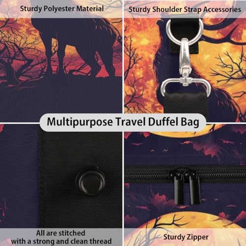 Travel Duffle Bag Vintage Silhouette Deer Foldable Travel Bags for Men Women, 17 Inch Gym Bag Workout Bag Carry on Weekender Overnight Bag for Gym Travel3